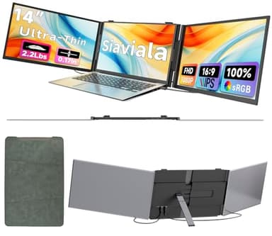 siaviala Extensor Pantalla Portatil 0.17 "Ultra-Fino, 14" 1080P FHD IPS Monitor Portatil, Triple Pantalla para Portatil para computadoras portátiles de 13 "-17", Plug & Play para Mac/Android/Chrome