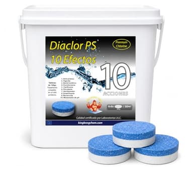 Cloro Total para Piscinas DIACLOR PS 10 Efectos 5 KG - 50 Pastillas de Cloro Multiacción (100 gr) - Tratamiento Profesional Completo