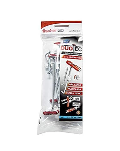 fischer - Tacos Compatibles con Placas de Yeso PLADUR® DuoTec, tornillos y soporte tv 10 mm, Bolsa 6 uds tacos + 6 uds Tornillos