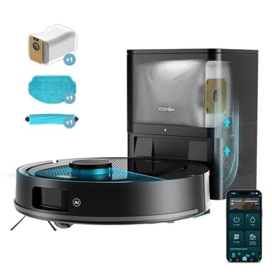 Cecotec Robot Aspirador y Friegasuelos con Base de Autovaciado Conga Y80. Navegación Láser e IA, Potencia Succión 13000Pa, Base con Depósito de 2.5L, Autonomía hasta 220m², Control App 3.0