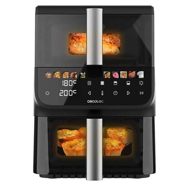 Cecotec Freidora de Aire 10L - AirFryer - Cecofry DuoLevel 10000 DuoSize Window. 2000W, Diseño Vertical, Cubetas 3,5 y 6,5L, Ventana para Ver sin Perder Calor, Sync, 10 Menús, Ahorra Espacio