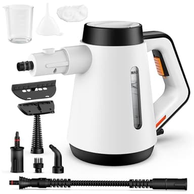 Fippesax 1200W Limpiador de vapor, calentamiento instantáneo de 15 s, limpiador de vapor a presión multiusos de 400 ml con accesorios de 9 piezas, limpiador a vapor sin productos químicos(blanco)