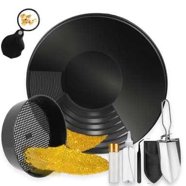 YUJUVI Batea de Oro Kit Batea Oro Bandeja de Lavado de Oro 7 Piezas Bateas para Buscar Oro Set Equipo Manual de Lavado de Oro para minería y prospección de Oro Sistema de Lavado de Oro Bandeja (Negro)