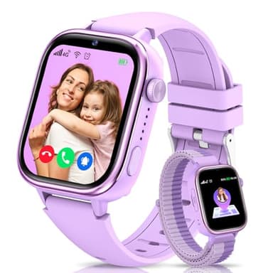 4G Reloj Inteligente Niños con GPS y Videollamada, Smartwatch Niños con Llamadas, Chat de Voz, SOS, Modo Escuela, IP68 Impermeable, Podómetro, Despertador, Cámara, Regalo Niñas y Niños de 4-15 Púrpura