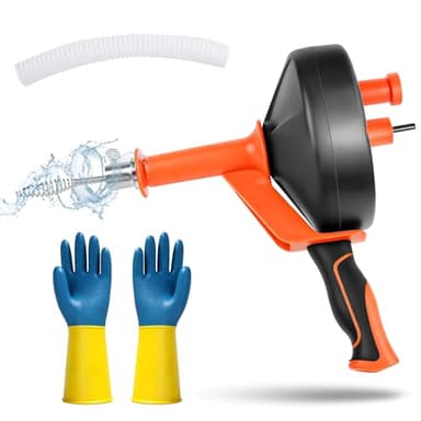 Kuvarix 10 m Desatascador Tuberias Profesional- 10m, Desatascador Fregadero con Accesorio de Taladrar, Limpia Tuberias con Guantes - Manual & Eléctrico, Desatascador WC para Inodoros Baño Cocina