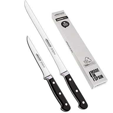 Arcos | Cuchillo Jamonero Cuchillo deshuesador | 2 Uds | Set cuchillos jamoneros 250 mm y cuchillo deshuesador (140 mm) jamonero profesional | cuchillo carnicero profesional | Eco