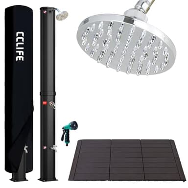 CCLIFE Ducha de Jardín Solar con Suelo de plástico de 40 litros con Agua Caliente, Piscina de Exterior, con Cabeza de Ducha y Grifo, Temperatura de hasta 60° C