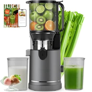 Extractor de Zumos Prensado en Frío 400W, Licuadora con Boca XL 152 mm para Frutas y Verduras Enteras, Filtro 3 en 1 (Zumo, Sorbete, Leche Vegetal), Alto Rendimiento, Apto Lavavajillas, Sin BPA, 1,8 L