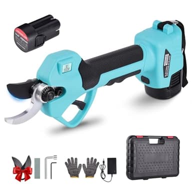 Tijeras de Podar Eléctricas 35mm Profesionales Tijeras de Podar con Baterías 21V 2x 2000Amh Ultraligera SK5 LCD Motor para Viñedos, Olivos, Árboles Frutales Azul