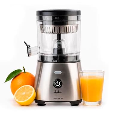 JATA JEEX1616 - Exprimidor de Naranjas Eléctrico Automático 300 W | Cuerpo y filtro de acero inoxidable | Sistema antigoteo | Apto para todo tipo de frutas | Piezas desmontables. Base Antideslizante