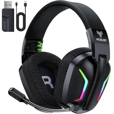 WESEARY WG1 Cascos Gaming Inalambricos, Auriculares Gaming Inalambricos para PS5, PS4, PC, Switch, Sonido Estéreo Auriculares con Microfono, Ninteendo 64 Accesorios
