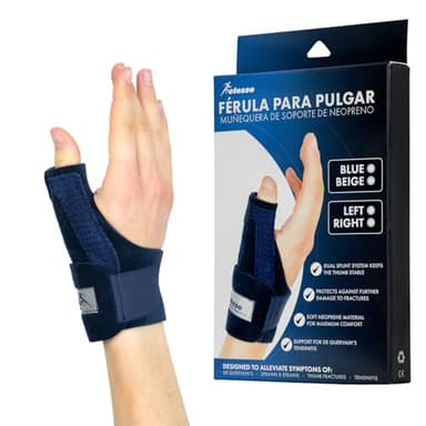 Actesso Férula de Neopreno para el Pulgar - Órtesis para Dolores y Lesiones, Tenosinovitis de De Quervain, Tendinitis y Esguinces - tamaño universal (Azul, Talla única, Mano Derecha)