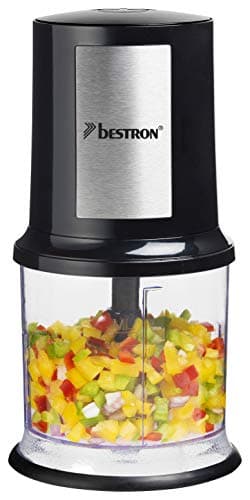Bestron picadora electrica, Máquina picadora eléctrica con dos cuchillas de corte y capacidad de 500 ml, botón de pulso grande, 400 vatios, AKC200, Color: Negro/Plata