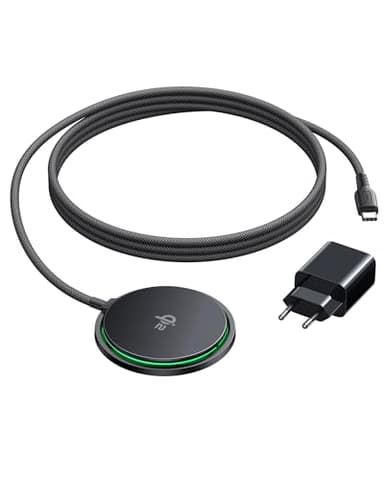 INIU Cargador Inalámbrico iPhone, 15W Certificado Qi2 Base Carga Rápida Magnética de Refrigeración, Mag-Safe Wireless Charger for iPhone 17 16 15 14 13 12 Pro Max AirPods 4 3 (con Adaptador USB C 20W)
