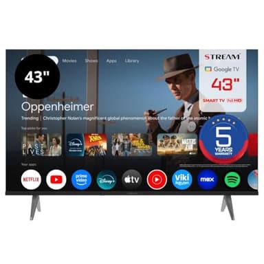 Stream System - Google TV Smart 43", 5 Años de Garantía, FullHD, HDR10, Frameless (Sin Marco), Asistente de Google y Chromecast Integrado - Modelo S43EX1GF (2026)