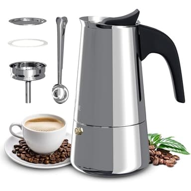 JADIAHOME | Set Café : Cafetera Italiana 12 Tazas - Compatible Inducción, Vitrocerámica y Gas | Cafetera Italiana Induccion | Cafetera Induccion Acero Inoxidable | Cafetera para Induccion (12 Tazas)