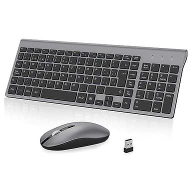 cimetech Teclado y Ratón Inalámbrico, 2.4G Combo Teclado Raton Inalambrico Español 2 en 1 USB Ultra Delgado Silencioso Mouse,Teclado y Ratón para PC/Laptops/Ordenador (Gris)
