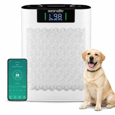 SereneLife purificador de aire HEPA para el hogar, Control Inteligente por WiFi y app, Ultra silencioso, Elimina polvo, Pelo de mascotas y olores, Cubre hasta 167 m²