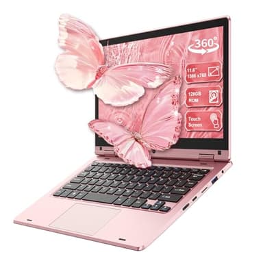 Ordenador portátil táctil plegable de 360°, portátil Celeron N4020, 6 GB RAM 128 GB SSD, WiFi (2,4 G/5G), Bluetooth, 1366 x 768 IPS, cámara web, PC portátil a medida para profesionales - Rosa