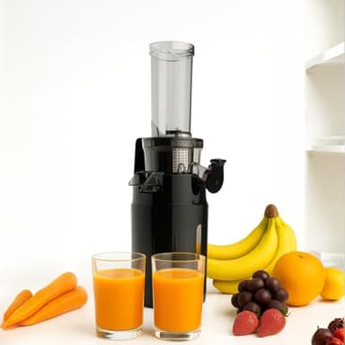 pelamatic - ZumInstant Compacto | Prensado en Frío | Silencioso y Versátil | Fácil Limpieza | Extractor de Zumos y Verduras, Negro, Acero Inoxidable