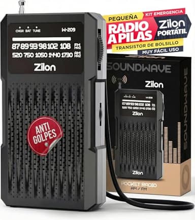 Radio a Pilas Transistor Pequeña Analogica Portatil FM Am Transistor Entrada Auriculares Kit Emergencia Excelente Señal de Bolsillo Uso Simple (Gris Oscuro)