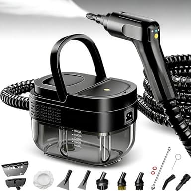 Vaporeta Limpieza Hogar 2500W, Depósito de Agua 1600ML, Mango Regulable en 3 Niveles, Alta Temperatura 105℃ y Presión 3Bar, Calentamiento Rápido 15s, 10 Accesorios, para Coche, Cocina (Negro)