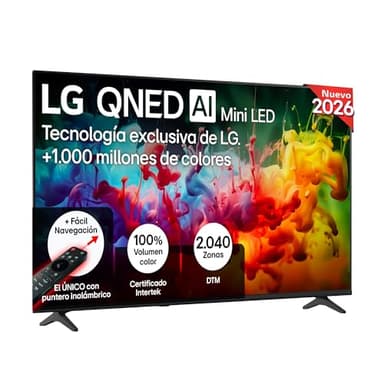 LG 65QNED70B6C - TV 65", QNED MiniLED, 4K AI, Smart TV, WebOS 25, Sin Reflejos al 94%, Procesador Alpha 5 Gen7 AI, 120Hz, Super Upscaling, HDR10 y Dolby Digital Plus, Alexa/Google Assistant, Negro