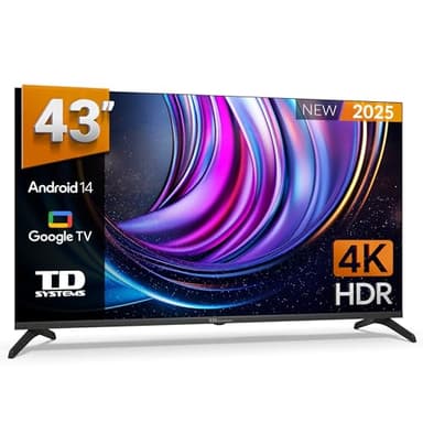 TD Systems - Smart TV 43 Pulgadas 4K Android 14, Control por Voz, televisión TDT 2025. Televisor con 3 años de Garantia - PRIME43C21GLE