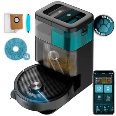 Cecotec Robot Aspirador y Friegasuelos Conga 15090 SpinArm Home&Wash. 8000Pa, App, Navegación Láser, Base Autovaciado con Tanques de Polvo y Agua, Limpieza-Secado de Mopas, Cepillo Silicona y Mopas