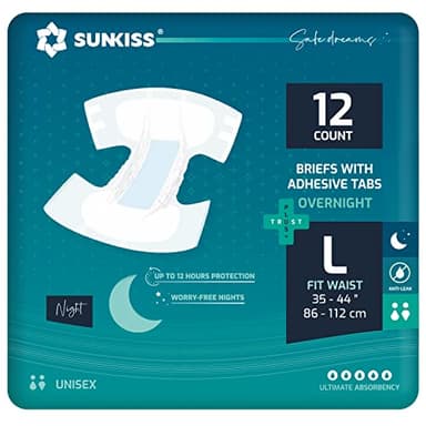 SUNKISS TrustPlus Pañales para Adultos Durante la Noche con Máxima Absorción, Bragas Absorbentes Unisex para Incontinencia, Mujeres y Hombres, Control de Olores, Talla L, 12 Unidades