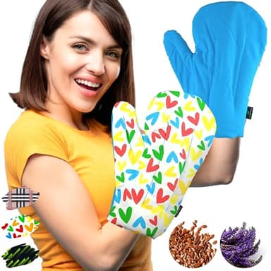 Set 2 Manoplas: Guantes Artritis para Calentar en Microondas (Talla Única) - Mitones de Semillas Artrosis Reumatoide y Túnel Carpiano con Tela de Algodón 100% y Olor a Lavanda