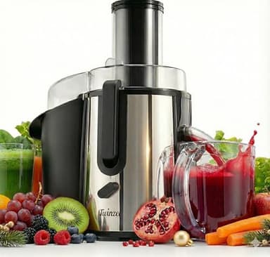Twinzee Licuadora 850W Extractor de Zumos y Verduras – Juicer con Boca de 75 mm y 2 Velocidades