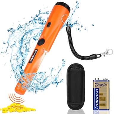 flintronic Detector de Metales Portátil, Pinpointer exploración de 360°, Impermeable Alta Sensibilidad Detectores de Metales con Indicador LED Incorporado, Apto a Buscar Monedas de Oro, Moneda, Joyas