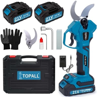 TOPALL Tijeras de Podar Electricas,40MM Tijeras de Podar Bateria, Profesionales Podadora Electrica con 2x4000mAh | 800W Motor Sin Escobillas | Pantalla LCD para Árboles,Huertos,Jardinería