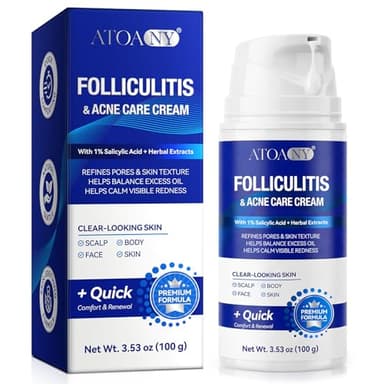 Crema para Foliculitis y Acné con Ácido Salicílico 1% y Extractos Herbales, Cuero Cabelludo, Rostro, Cuerpo y Glúteos, Pelo Encarnado, Granitos, Reparación, Refino de Poros y Control de Grasa, 100g