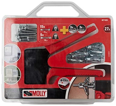 MOLLY M71925-XJ - Juego de 20 tacos de fijación (4 x 33 mm, 10 tacos de 5 x 36 mm, incluye pinza de colocación, color gris, juego de 27 piezas