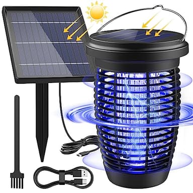PALONE Lampara Antimosquitos Solar Type-C 4500v con Cable De 3,5 M, Antimosquitos Electrico Panel Solar de 5,5 W, Adecuado para Acampar y para Interiores y Exteriores