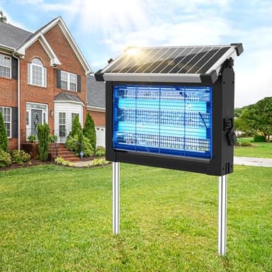 Lámpara Antimosquitos Solar 4500V, Mata Moscas Eléctrico Exterior con Sensor en el Panel, Anti Mosquitos Impermeable, Ideal para Patio, Jardín y Camping (Negro)