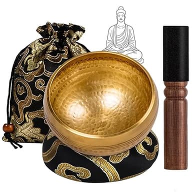 Neuytiky Cuenco Tibetano 8cm,Cuencos Tibetanos 7 Metales con Mazo de Madera, Base y Bolsa de Tela,Cuenco Sonoro para Meditación Yoga Chakras y Relajación
