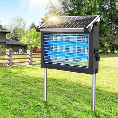 Dnenellr Lámpara Antimosquitos Solar de Exterior, Mata Mosquitos Eléctrico 4500V, Impermeable IPX5, Recargable USB-C, Batería de 4000mAh, Sin Cables con Estaca para Jardín, Césped, Terraza, Camping